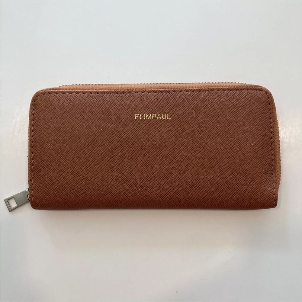 ELIMPAUL Brown Checkbook Coins Cards  Wallet Organizer